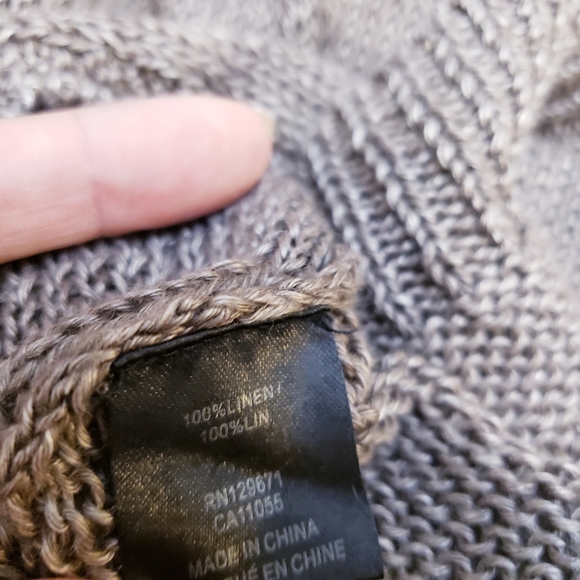 360 Sweater Tan 100% Linen Oversized Knit Scop Neck Sweater, Size S - Picture 8 of 10